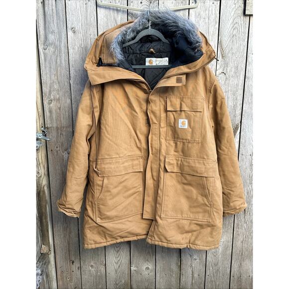 Vintage Carhartt Siberian Parka Jacket Mens 2XL Brown Quilt Lined Hooded 90s - Picture 1 of 9
